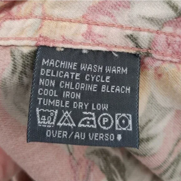 VTG 90s Lizwear Pink Floral Pearl Snap Shirt Size M Short Sleeves Cotton Yellow - Picture 5 of 8